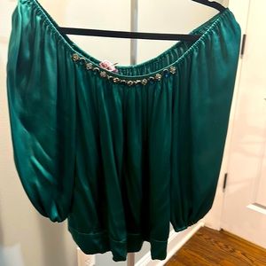 HALE BOB Silk, off the shoulder blouse with Large crystal embellishments size XS